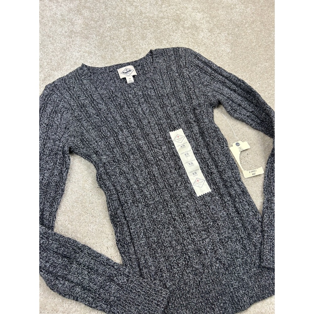 St. John's Bay Women's XS Black Gray Heather Cotton Blend Cable Knit Sweater
